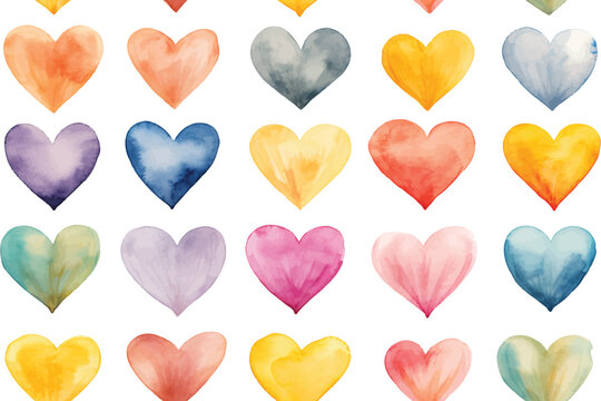 set of watercolor seamless pattern hearts