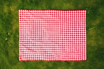 Top view of outdoor vintage picnic style in countryside. beautiful blanket on green grass. Relaxation in beautiful outdoors