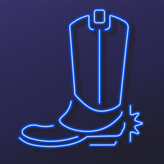 cowboy shoes neon sign, modern glowing banner design, colorful modern design trends on black background. Vector illustration.