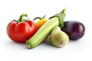 Collection of various vegetables on white background