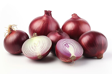 Red onions on white background. Fresh vegetables. Healthy food concept