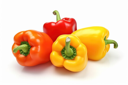 Bell peppers yellow and red on white background. Fresh vegetables. Healthy food concept