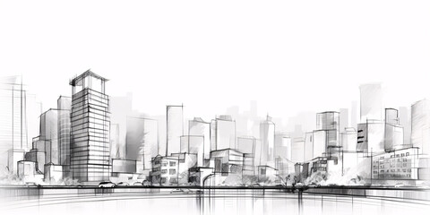Fototapeta premium Cityscape Sketch, Sketch. Urban Architecture - Illustration on white background copy space