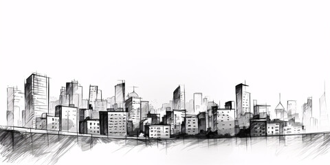 Cityscape Sketch, Sketch. Urban Architecture - Illustration on white background copy space