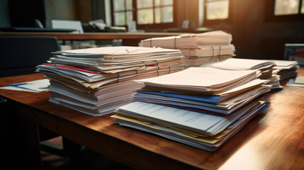 Stack of documents on the office desk.Created with Generative AI technology.