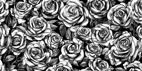 Black and white flower pattern, roses, ai generated, natural background