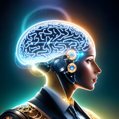 Obraz premium Girl cyborg, the development of artificial intelligence, the concept of future technology