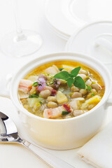 Bowl of Minestrone Soup with Broad Beans and Vegetables