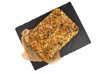 Cabbage casserole, freshly baked pie, isolated on white background. High resolution image.