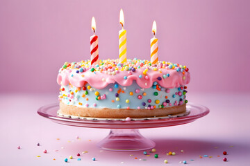 birthday party balloons, colourful balloons background and birthday cake with candles	