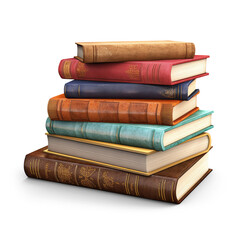 3D Cartoon-Style Illustration of a Multicolored Stack of Books. Isolated on a white background. Versatile and eye-catching element suitable for educational materials, book covers, website graphics, or