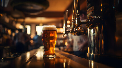 Fototapeta na wymiar une pinte de bière posé sur un bar