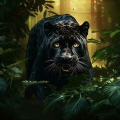 black panther animal big cat in jungle cinematic hd
