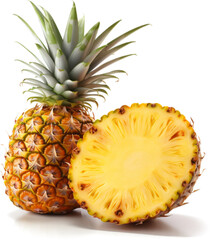 Pineapple, cut in half, high resolution on a white background file png