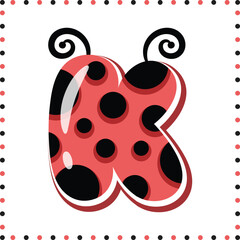 Alphabet letter K cute ladybug theme drawing