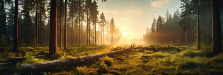 sunset in the woods panoramic background
