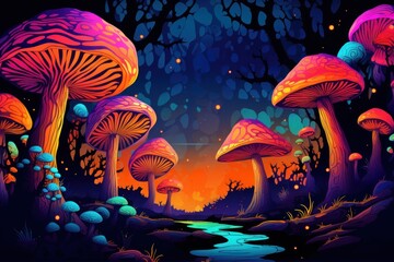 Fototapeta na wymiar vibrant magic mushrooms psychedelic hallucination