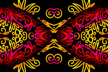 Beautiful classic design colourful  background with flower leaf line art pattern of indonesian culture traditional batik