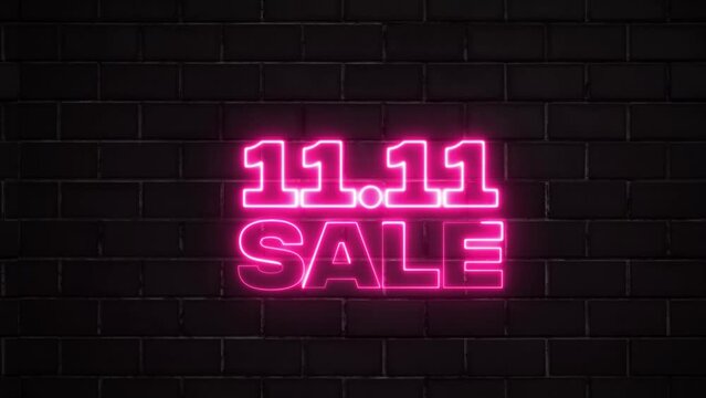 11.11 Shopping Day Concept, suitable for September sale promo, mega sale, flash sale neon sign banner background for promo video. concept of sale and clearance