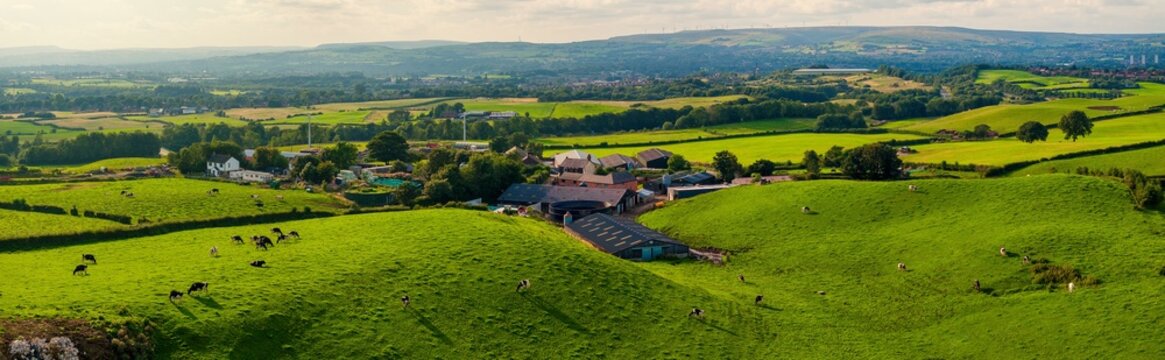 Aerial photo of Tandle Hill country park in Royton, Oldham. Manchester England. 