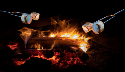 Marshmallows roasting over an open fire