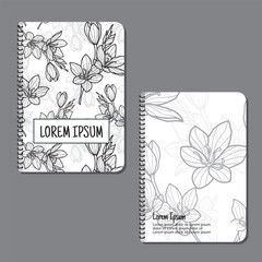 Cover page templates. flowers and leaves pattern layouts. Applicable for notebooks and journals, planners, brochures, books, catalogs etc. Repeat patterns and masks used, able to resize. 