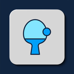Filled outline Racket for playing table tennis icon isolated on blue background. Vector