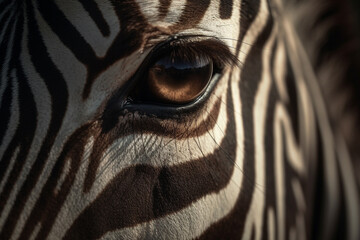 Witness the intricate beauty of a zebra  eye up close, showcasing a stunning skin line pattern in mesmerizing macro detail. Ai generated