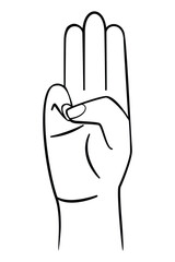 Line art vector of three finger salute hand gesture symbol logo icon drawing in black and white cartoon vector