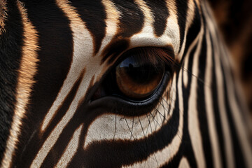Witness the intricate beauty of a zebra  eye up close, showcasing a stunning skin line pattern in mesmerizing macro detail. Ai generated