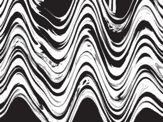 Wavy abstract brush strokes line with halftone dots effects vector background isolated on white landscape template. Artsy monochrome black and white artsy wallpaper backdrop.