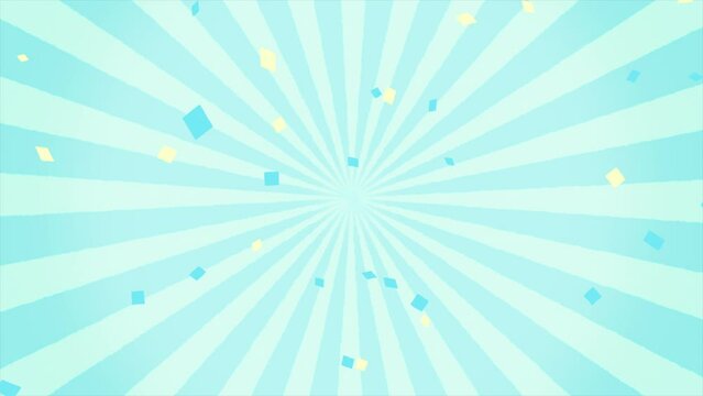 水色の放射線と紙吹雪。手書きっぽいラフエッジ。ループする動画素材(044)