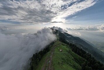 Drone View of Foggy Mountains and Sky Landscape in Kashmir