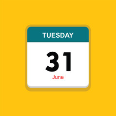 june 31 tuesday icon with yellow background, calender icon