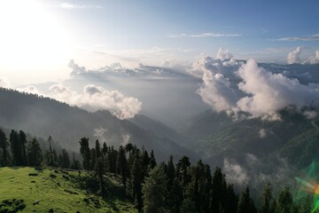 Drone View of Foggy Mountains and Sky Landscape in Kashmir