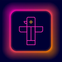 Fototapeta premium Glowing neon line Canadian totem pole icon isolated on black background. Colorful outline concept. Vector