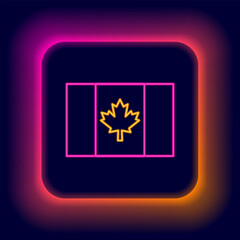 Glowing neon line Flag of Canada icon isolated on black background. North America country flag on flagpole. Colorful outline concept. Vector