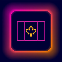 Glowing neon line Flag of Canada icon isolated on black background. North America country flag on flagpole. Colorful outline concept. Vector