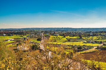 Aerial view from Locorotondo panoramic point towards Martina Franca