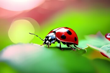 Fototapeta premium Colorful Visitor: Vivid Ladybug on a Colorful Surface. Generative AI