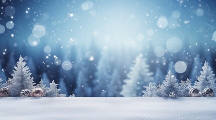 Christmas winter background with snow and blurred bokeh.Merry christmas and happy new year greeting card with copy-space Generative AI