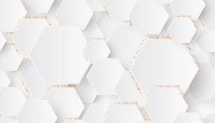 Tapeten Seamless hexagonal White with Neumorphism Elements and Gold Glitter © wisnu