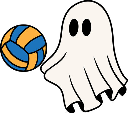 Halloween cute ghost playing sports