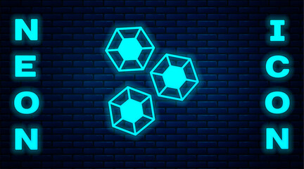 Glowing neon Gem stone icon isolated on brick wall background. Jewelry symbol. Diamond. Vector