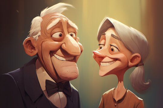 Cute old cartoon couple with a nice smile