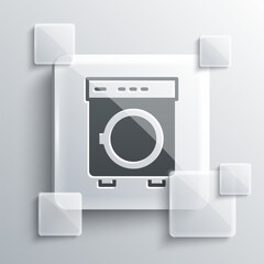 Grey Washer icon isolated on grey background. Washing machine icon. Clothes washer - laundry machine. Home appliance symbol. Square glass panels. Vector