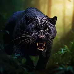Fotobehang black panther animal big cat in jungle cinematic hd © Young