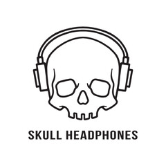 Skull Headphones Logo Vector Illustration. Design element for logo, sign, poster, banner, card