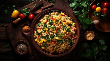 A feast for the senses: Brazilian couscous on the plate, a gastronomic journey of aromatic herbs, vibrant colors