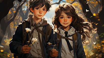 Fototapeta premium couple in autumn park, ai generative